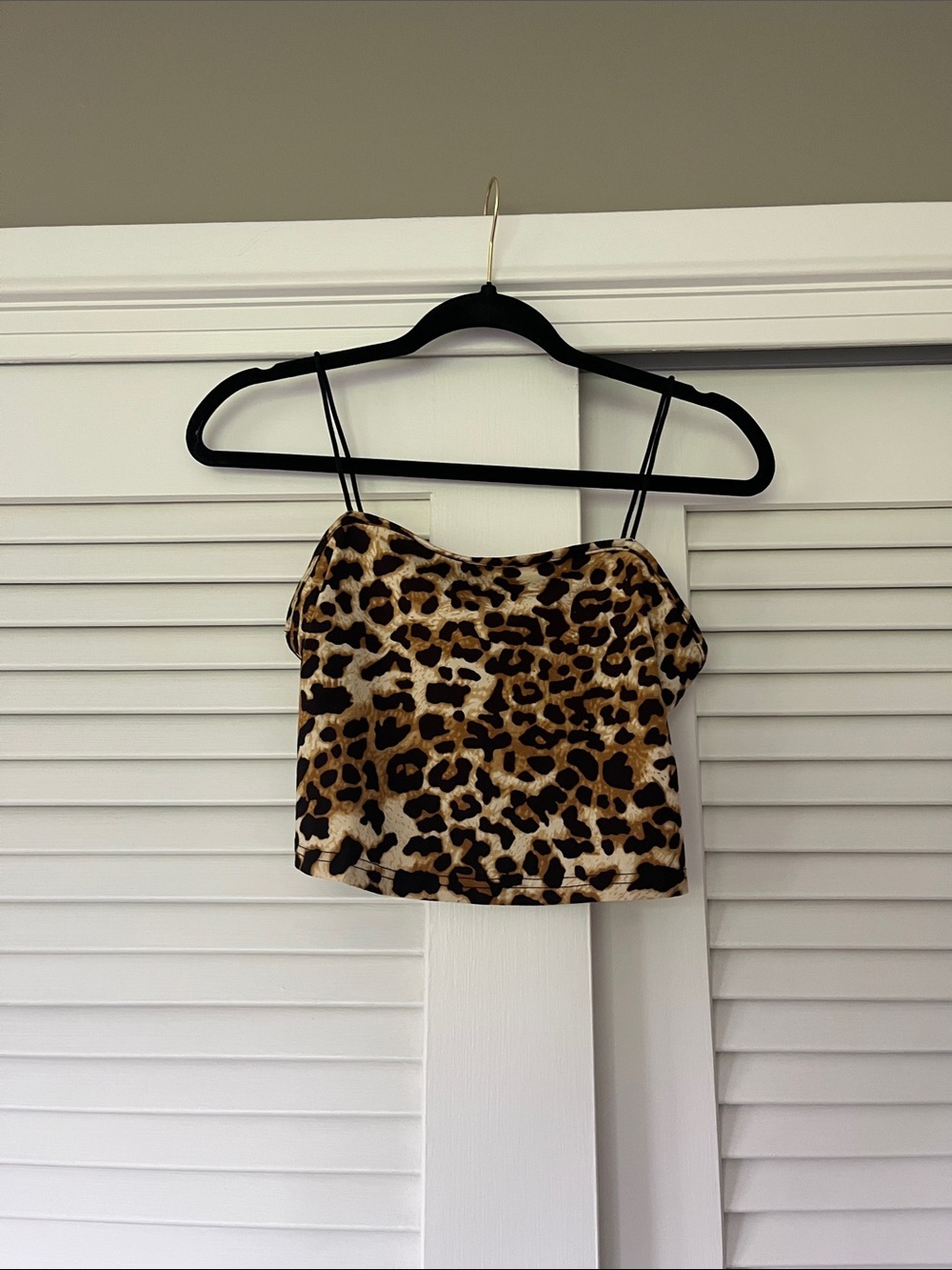 Leopard Print Spaghetti Strap Crop Top - Brown
